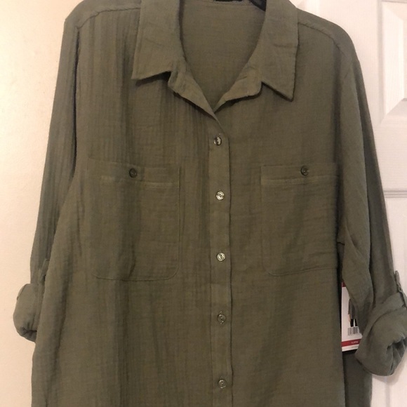Sanctuary 100% Cotton Gauze Shirt in an olive green. XL - NWT Back to Nature - Picture 8 of 9